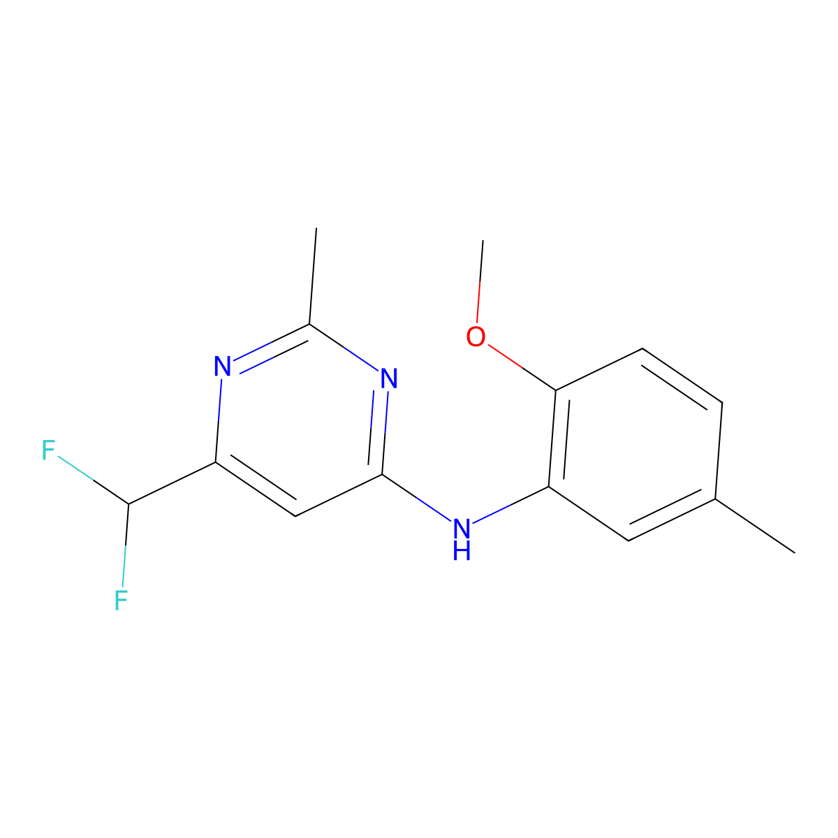 6-(difluoromethyl)-N-(2-methoxy-5-methylphenyl)-2-methylpyrimidin-4-amine molecular structure, CAS 2549001-64-9