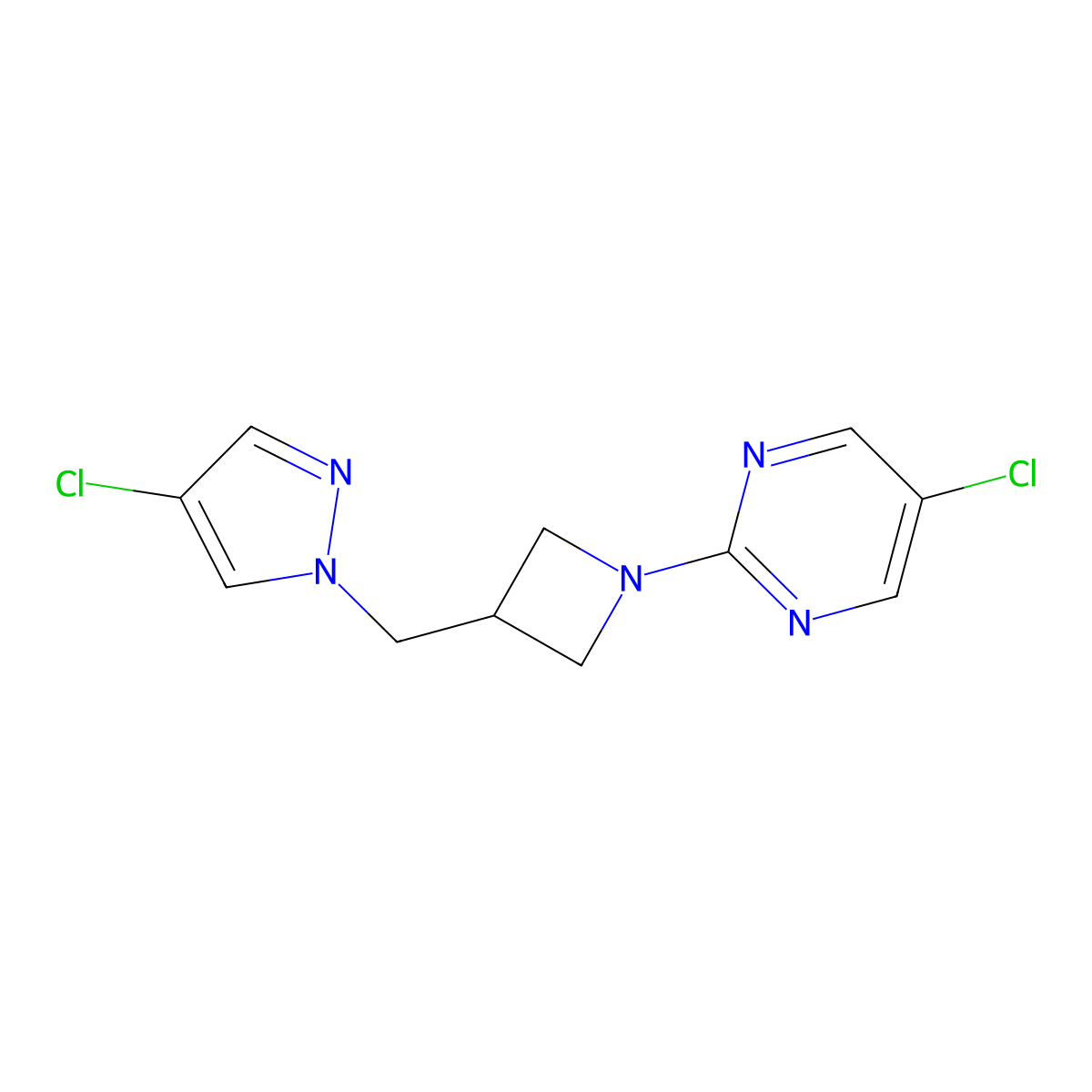 5-chloro-2-{3-[(4-chloro-1H-pyrazol-1-yl)methyl]azetidin-1-yl}pyrimidine molecular structure, CAS 2549001-75-2