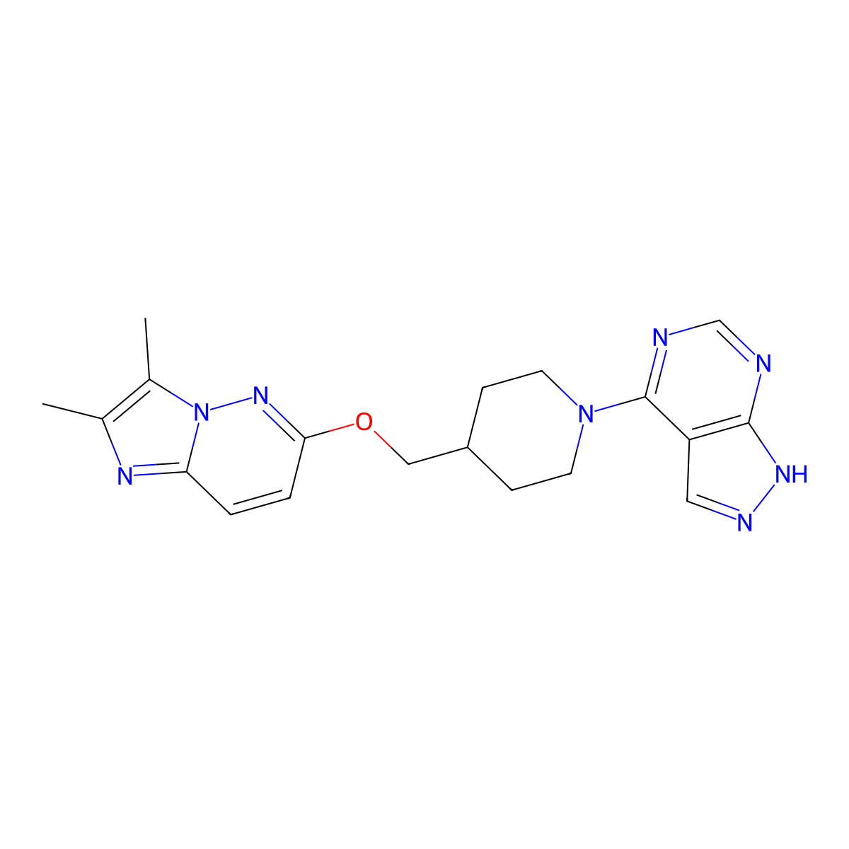 4-[({2,3-dimethylimidazo[1,2-b]pyridazin-6-yl}oxy)methyl]-1-{1H-pyrazolo[3,4-d]pyrimidin-4-yl}piperidine molecular structure, CAS 2549001-76-3