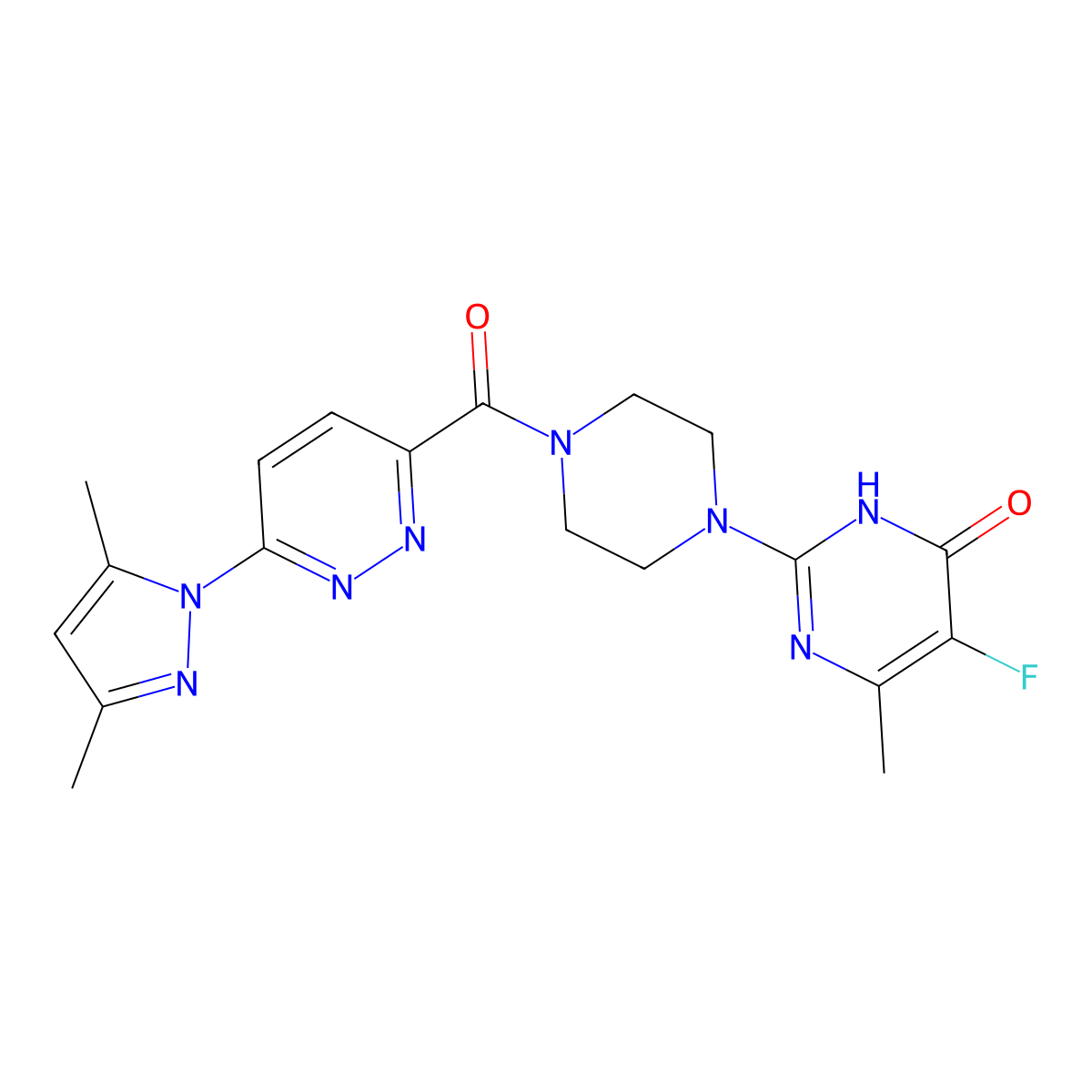2-{4-[6-(3,5-dimethyl-1H-pyrazol-1-yl)pyridazine-3-carbonyl]piperazin-1-yl}-5-fluoro-6-methyl-3,4-dihydropyrimidin-4-one molecular structure, CAS 2549001-77-4