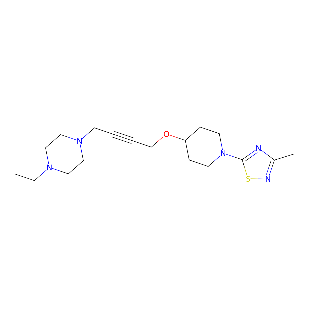 1-Ethyl-4-(4-{[1-(3-methyl-1,2,4-thiadiazol-5-yl)piperidin-4-yl]oxy}but-2-yn-1-yl)piperazine molecular structure, CAS 2549001-84-3