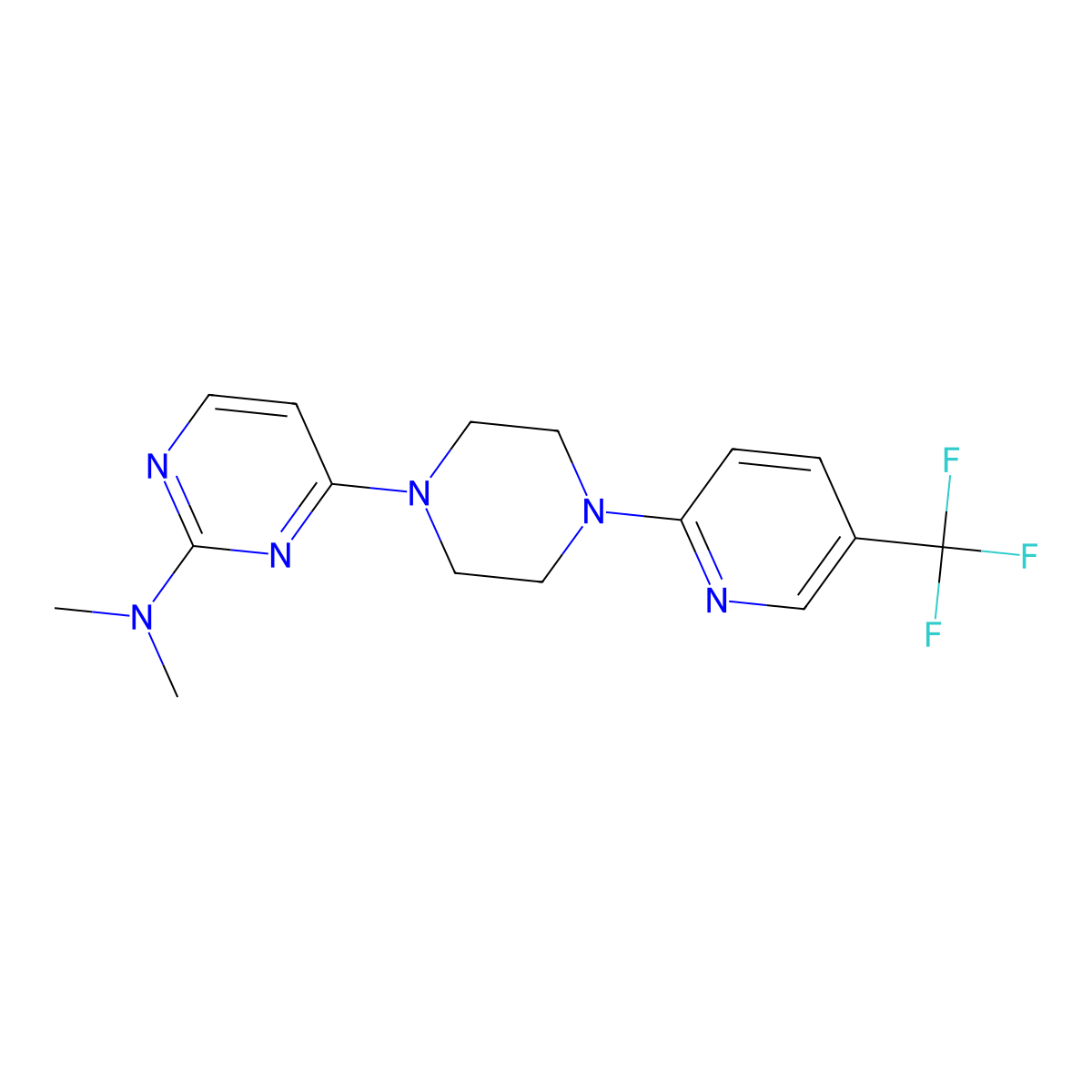 N,N-dimethyl-4-{4-[5-(trifluoromethyl)pyridin-2-yl]piperazin-1-yl}pyrimidin-2-amine molecular structure, CAS 2549001-87-6