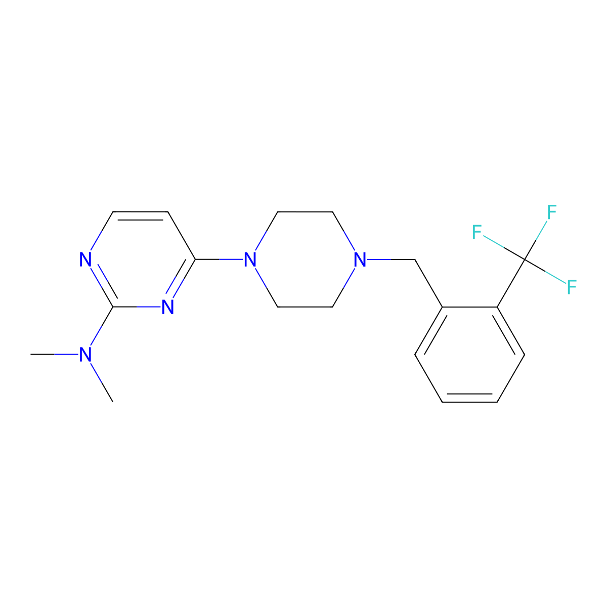 N,N-dimethyl-4-(4-{[2-(trifluoromethyl)phenyl]methyl}piperazin-1-yl)pyrimidin-2-amine molecular structure, CAS 2549001-88-7