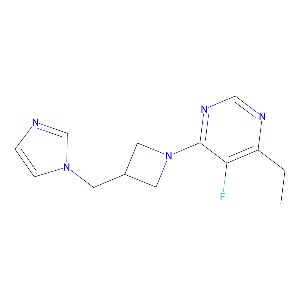 4-ethyl-5-fluoro-6-{3-[(1H-imidazol-1-yl)methyl]azetidin-1-yl}pyrimidine molecular structure, CAS 2549001-92-3