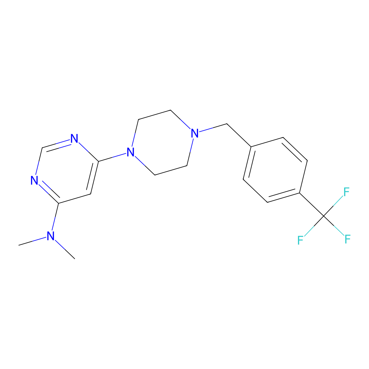 N,N-dimethyl-6-(4-{[4-(trifluoromethyl)phenyl]methyl}piperazin-1-yl)pyrimidin-4-amine molecular structure, CAS 2549002-01-7