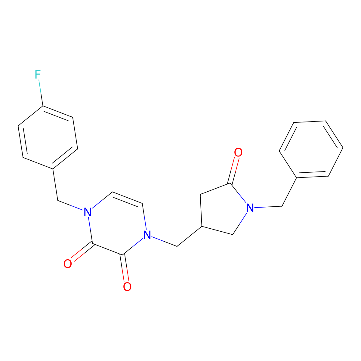 1-[(1-Benzyl-5-oxopyrrolidin-3-yl)methyl]-4-[(4-fluorophenyl)methyl]-1,2,3,4-tetrahydropyrazine-2,3-dione molecular structure, CAS 2549002-03-9