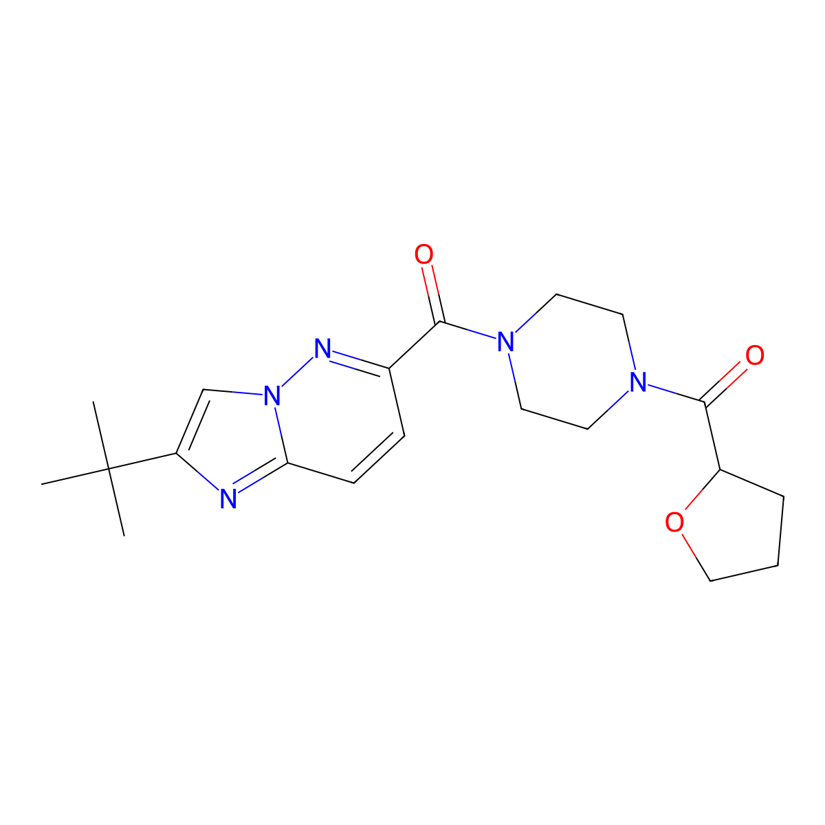 1-{2-Tert-butylimidazo[1,2-b]pyridazine-6-carbonyl}-4-(oxolane-2-carbonyl)piperazine molecular structure, CAS 2549002-05-1