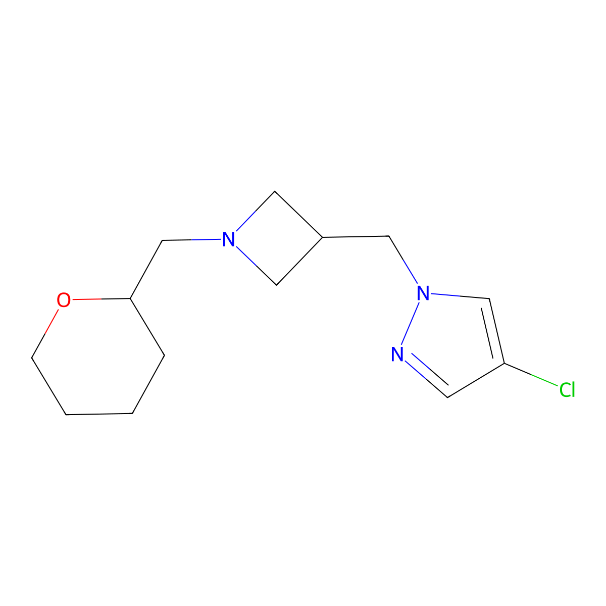 4-chloro-1-({1-[(oxan-2-yl)methyl]azetidin-3-yl}methyl)-1H-pyrazole molecular structure, CAS 2549002-06-2