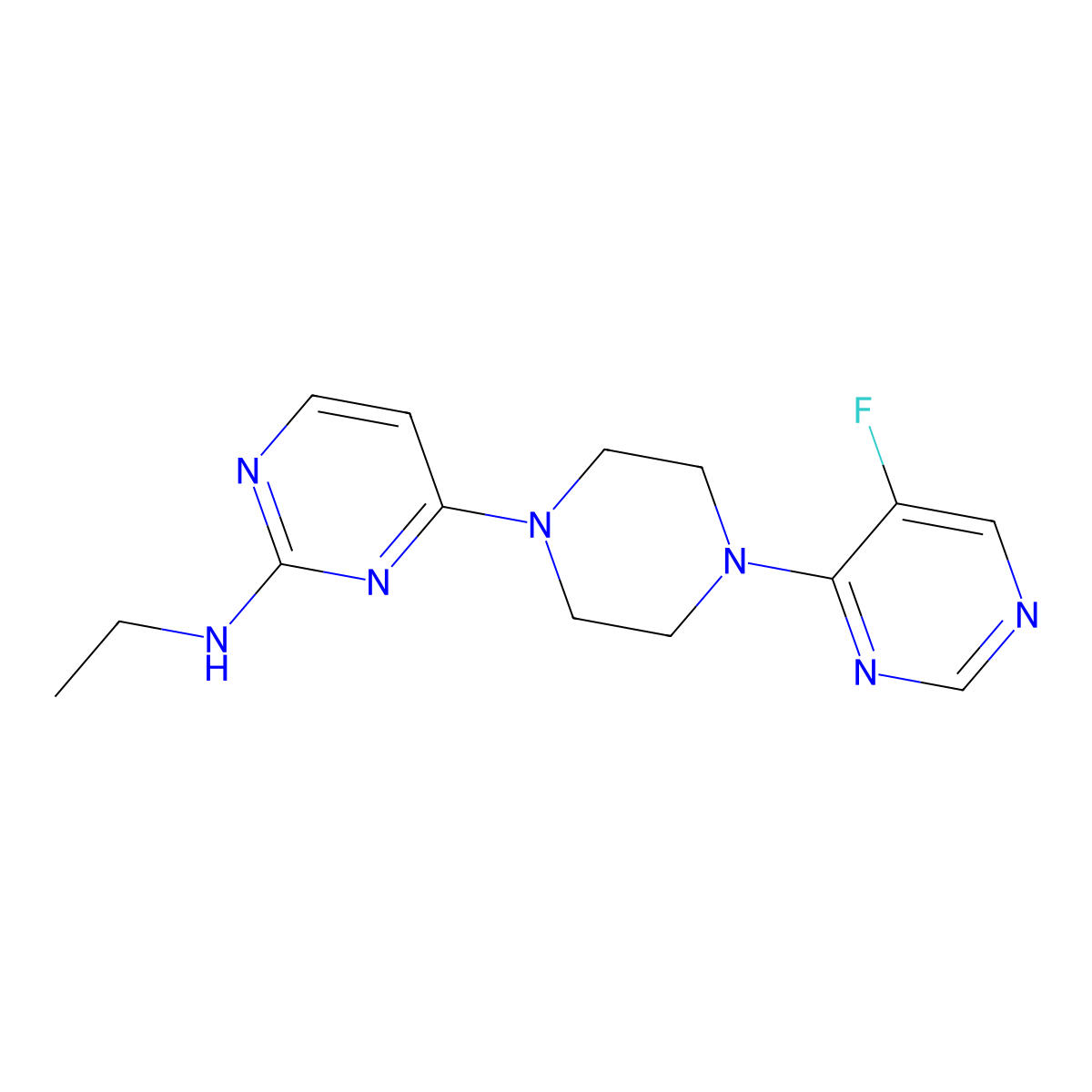 N-ethyl-4-[4-(5-fluoropyrimidin-4-yl)piperazin-1-yl]pyrimidin-2-amine molecular structure, CAS 2549002-10-8