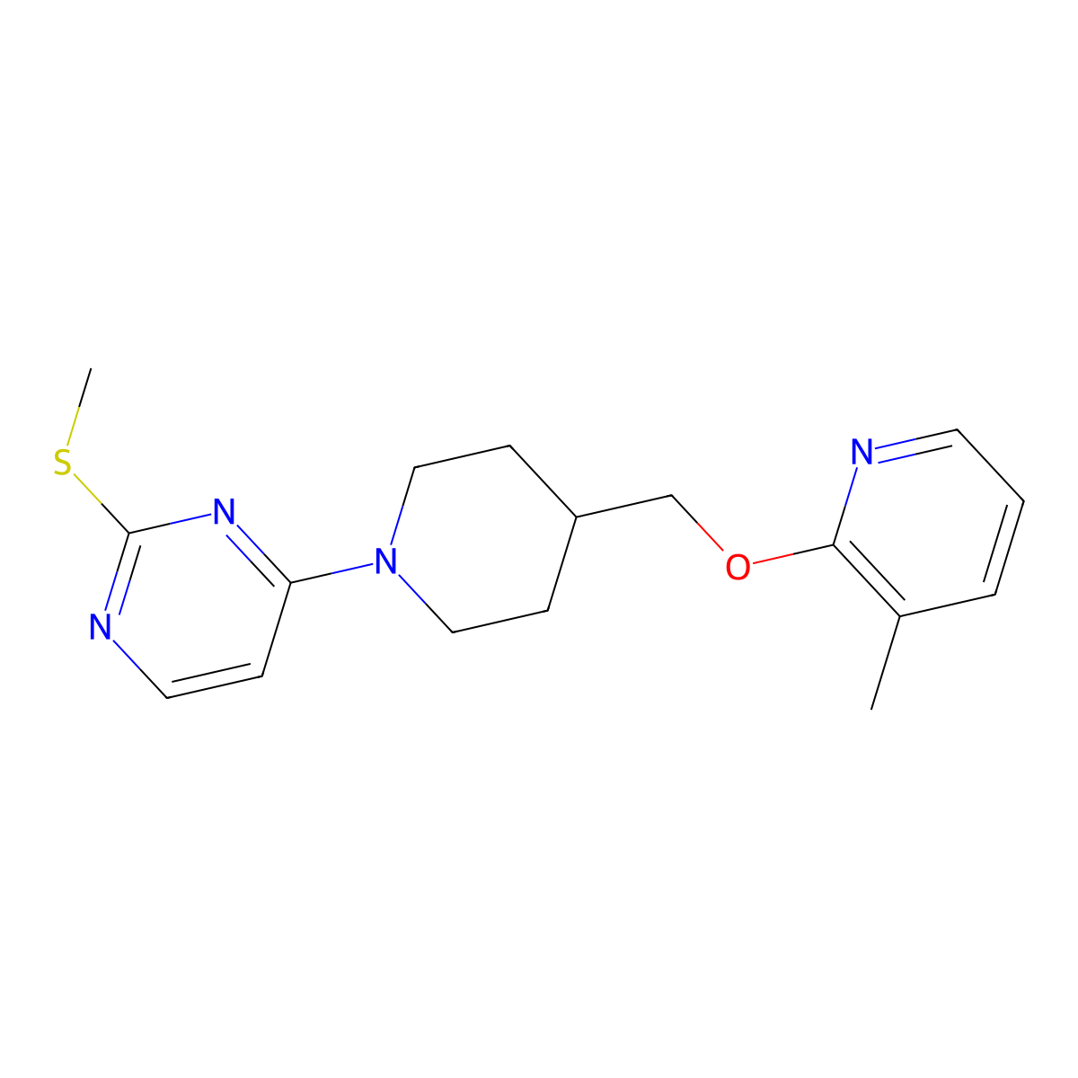 4-(4-{[(3-Methylpyridin-2-yl)oxy]methyl}piperidin-1-yl)-2-(methylsulfanyl)pyrimidine molecular structure, CAS 2549002-11-9