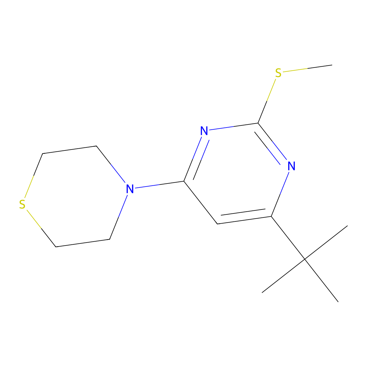 4-[6-Tert-butyl-2-(methylsulfanyl)pyrimidin-4-yl]thiomorpholine molecular structure, CAS 2549002-16-4