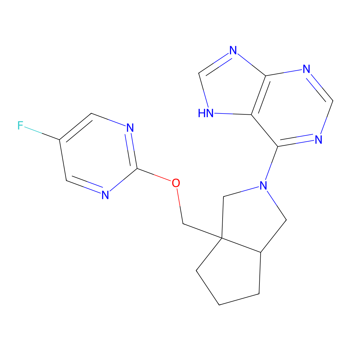 6-(3a-{[(5-fluoropyrimidin-2-yl)oxy]methyl}-octahydrocyclopenta[c]pyrrol-2-yl)-9H-purine molecular structure, CAS 2549002-26-6