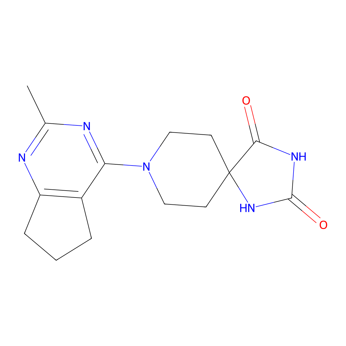 8-{2-methyl-5H,6H,7H-cyclopenta[d]pyrimidin-4-yl}-1,3,8-triazaspiro[4.5]decane-2,4-dione molecular structure, CAS 2549002-27-7