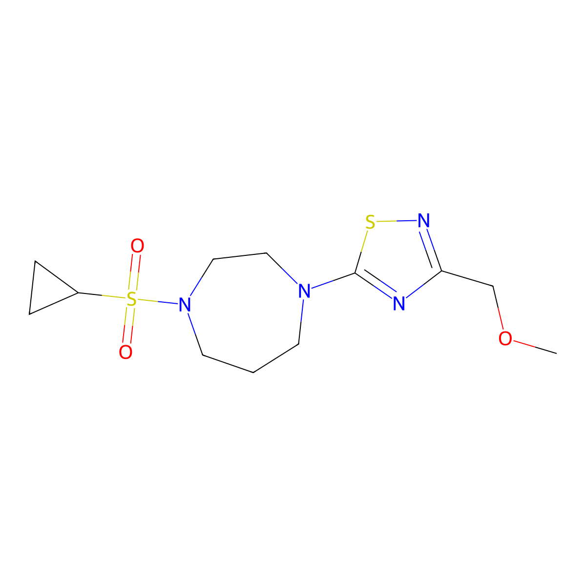 1-(Cyclopropanesulfonyl)-4-[3-(methoxymethyl)-1,2,4-thiadiazol-5-yl]-1,4-diazepane molecular structure, CAS 2549002-28-8