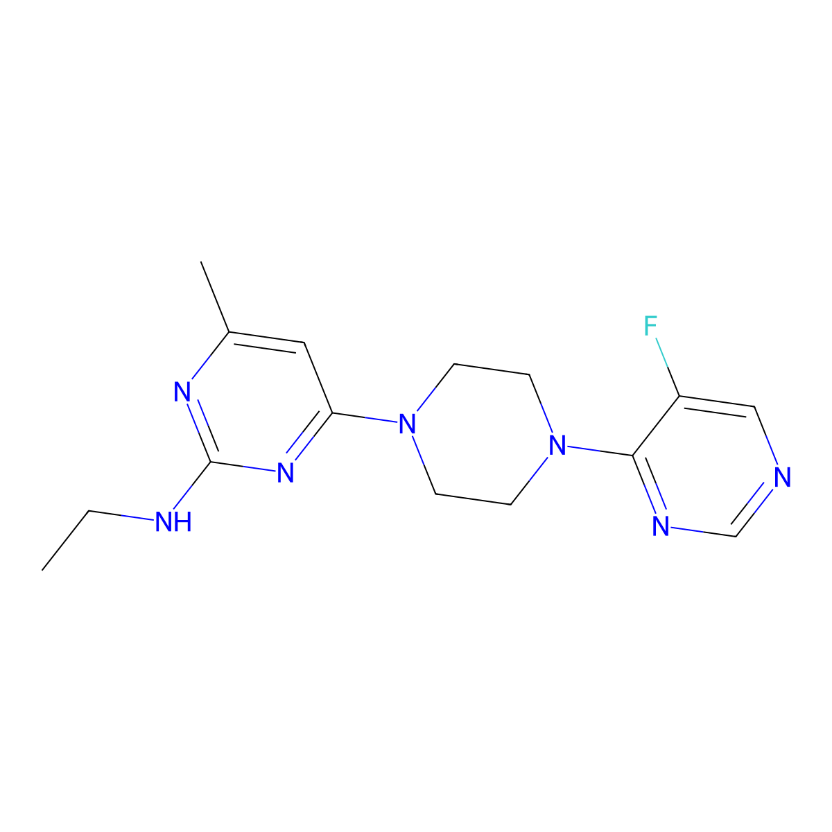N-ethyl-4-[4-(5-fluoropyrimidin-4-yl)piperazin-1-yl]-6-methylpyrimidin-2-amine molecular structure, CAS 2549002-29-9