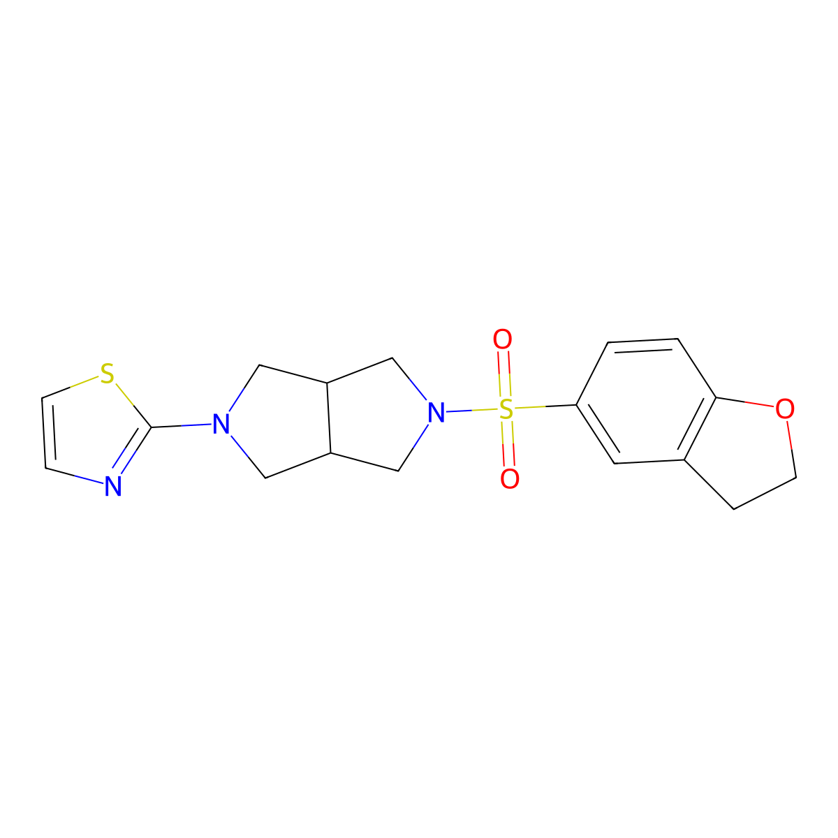 2-[5-(2,3-Dihydro-1-benzofuran-5-sulfonyl)-octahydropyrrolo[3,4-c]pyrrol-2-yl]-1,3-thiazole molecular structure, CAS 2549002-30-2