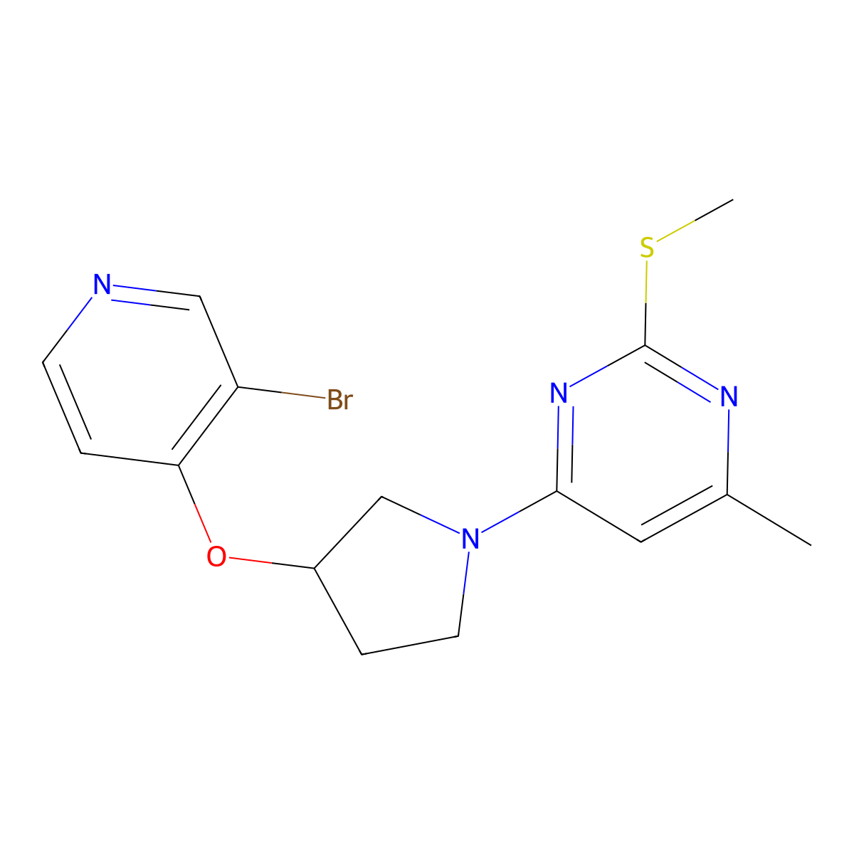 4-{3-[(3-Bromopyridin-4-yl)oxy]pyrrolidin-1-yl}-6-methyl-2-(methylsulfanyl)pyrimidine molecular structure, CAS 2549002-31-3