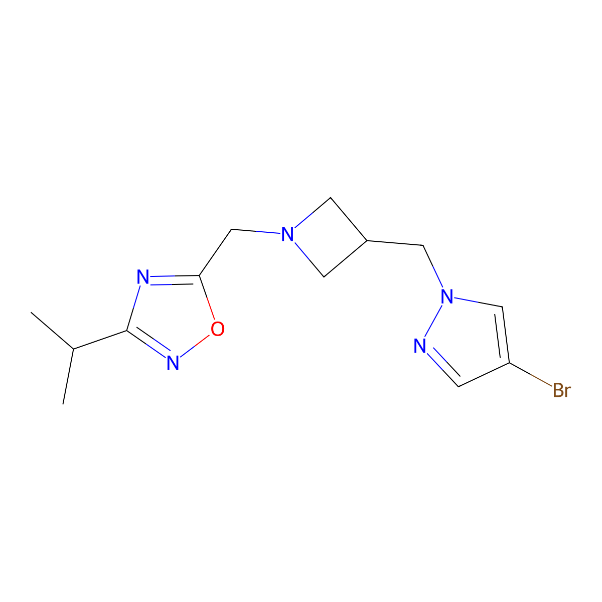 5-({3-[(4-bromo-1H-pyrazol-1-yl)methyl]azetidin-1-yl}methyl)-3-(propan-2-yl)-1,2,4-oxadiazole molecular structure, CAS 2549002-33-5