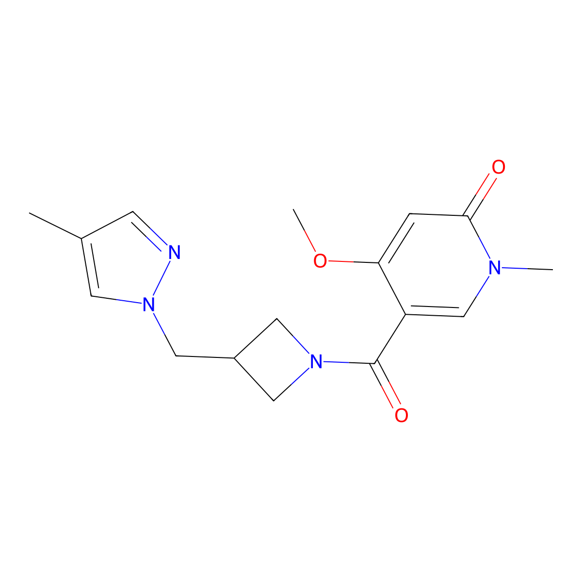 4-methoxy-1-methyl-5-{3-[(4-methyl-1H-pyrazol-1-yl)methyl]azetidine-1-carbonyl}-1,2-dihydropyridin-2-one molecular structure, CAS 2549002-34-6