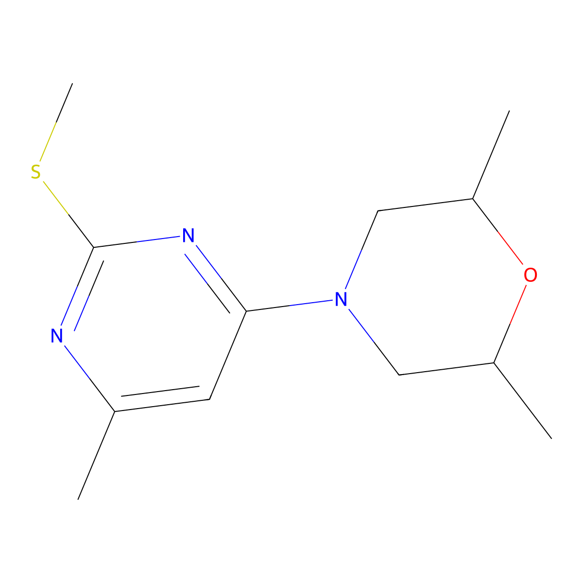 2,6-Dimethyl-4-[6-methyl-2-(methylsulfanyl)pyrimidin-4-yl]morpholine molecular structure, CAS 2549002-39-1