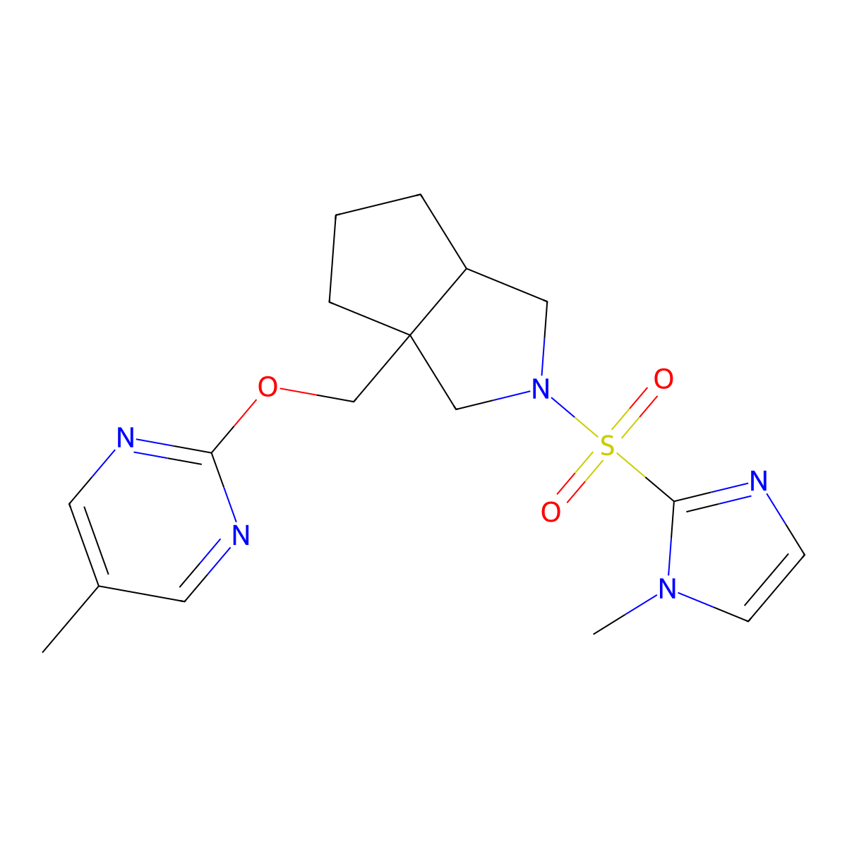 5-methyl-2-({2-[(1-methyl-1H-imidazol-2-yl)sulfonyl]-octahydrocyclopenta[c]pyrrol-3a-yl}methoxy)pyrimidine molecular structure, CAS 2549002-40-4