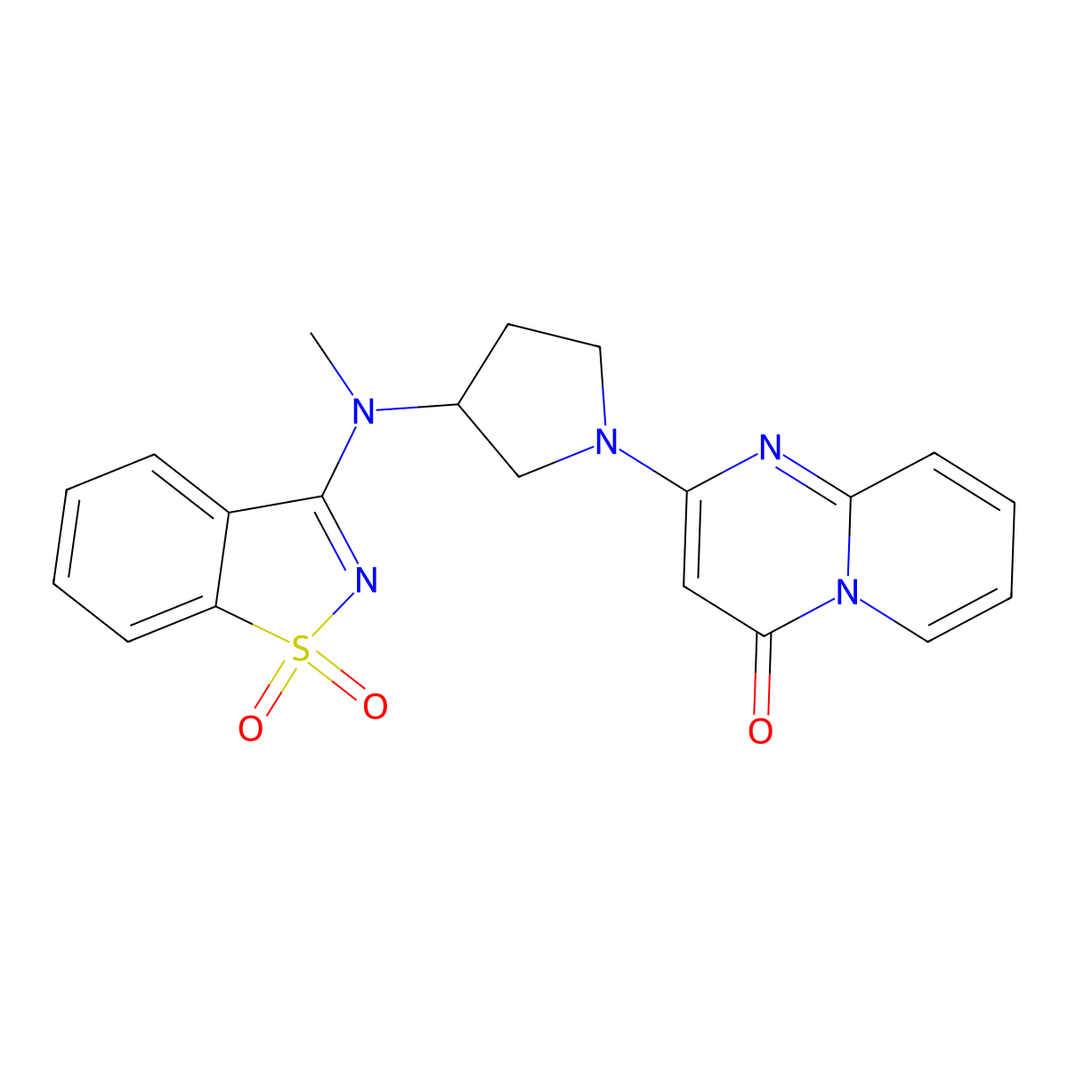 3-[methyl(1-{4-oxo-4H-pyrido[1,2-a]pyrimidin-2-yl}pyrrolidin-3-yl)amino]-1,2-benzothiazole-1,1-dione molecular structure, CAS 2549002-41-5