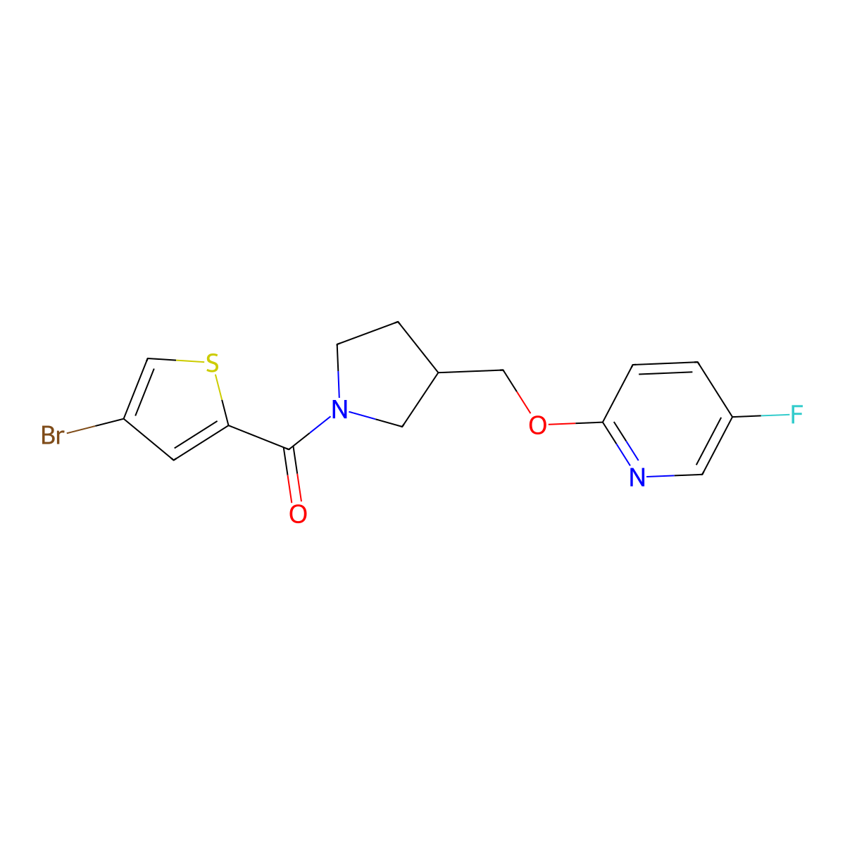 2-{[1-(4-Bromothiophene-2-carbonyl)pyrrolidin-3-yl]methoxy}-5-fluoropyridine molecular structure, CAS 2549002-43-7