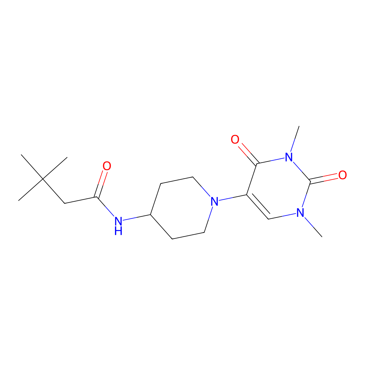 N-[1-(1,3-dimethyl-2,4-dioxo-1,2,3,4-tetrahydropyrimidin-5-yl)piperidin-4-yl]-3,3-dimethylbutanamide molecular structure, CAS 2549002-48-2