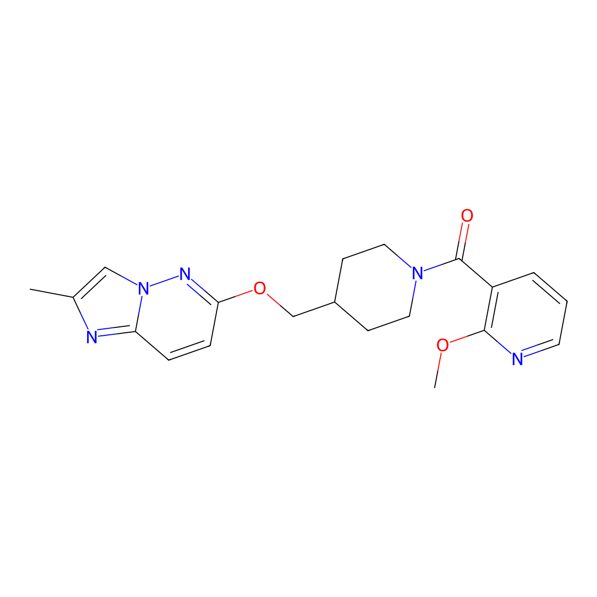2-Methoxy-3-{4-[({2-methylimidazo[1,2-b]pyridazin-6-yl}oxy)methyl]piperidine-1-carbonyl}pyridine molecular structure, CAS 2549002-50-6