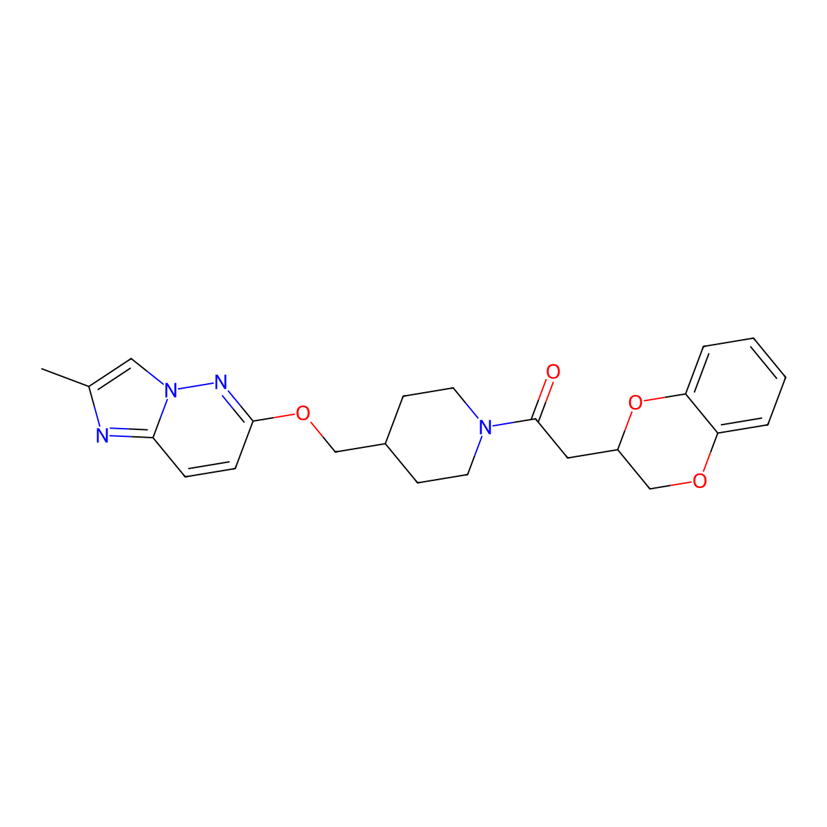 2-(2,3-Dihydro-1,4-benzodioxin-2-yl)-1-{4-[({2-methylimidazo[1,2-b]pyridazin-6-yl}oxy)methyl]piperidin-1-yl}ethan-1-one molecular structure, CAS 2549002-54-0