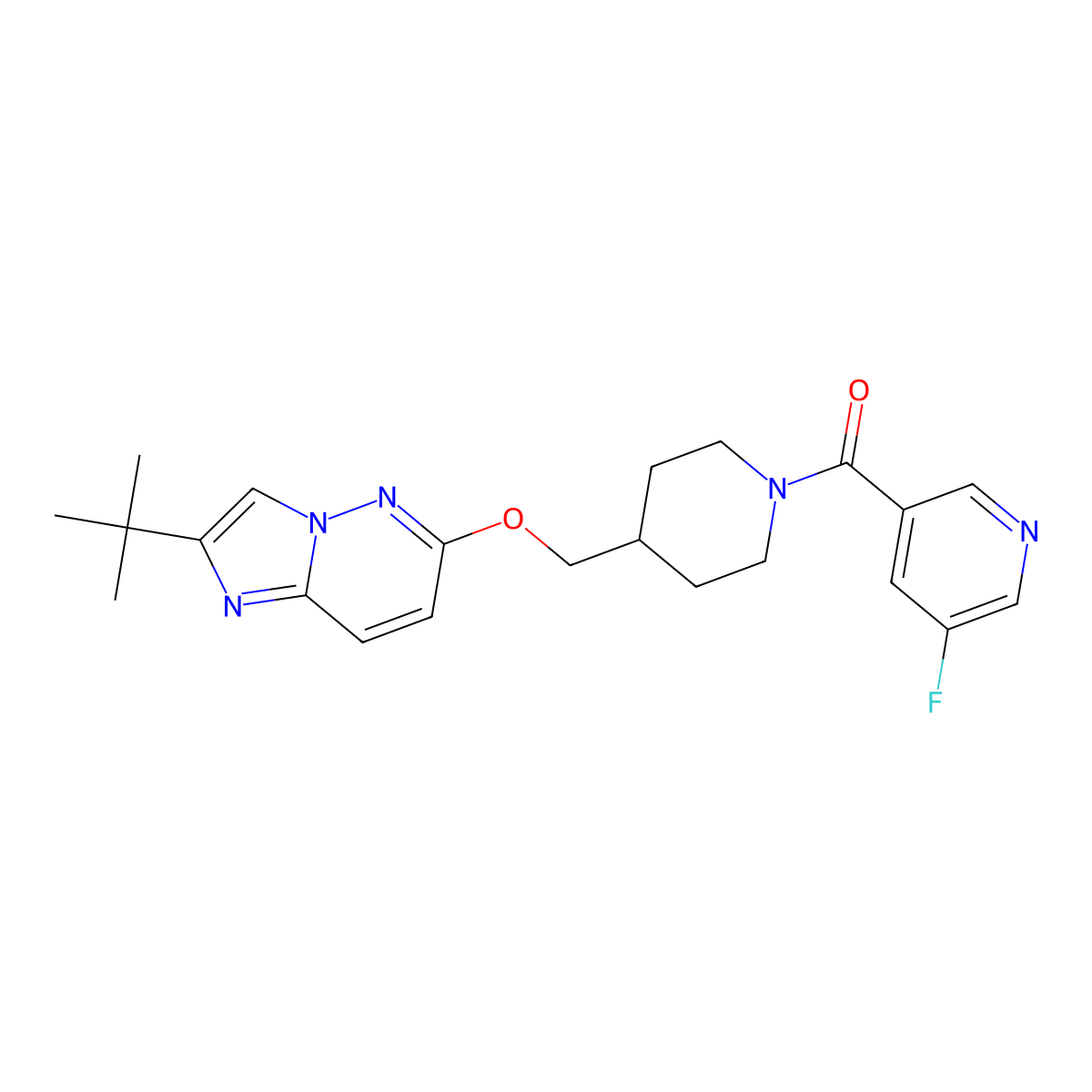 3-{4-[({2-Tert-butylimidazo[1,2-b]pyridazin-6-yl}oxy)methyl]piperidine-1-carbonyl}-5-fluoropyridine molecular structure, CAS 2549002-55-1