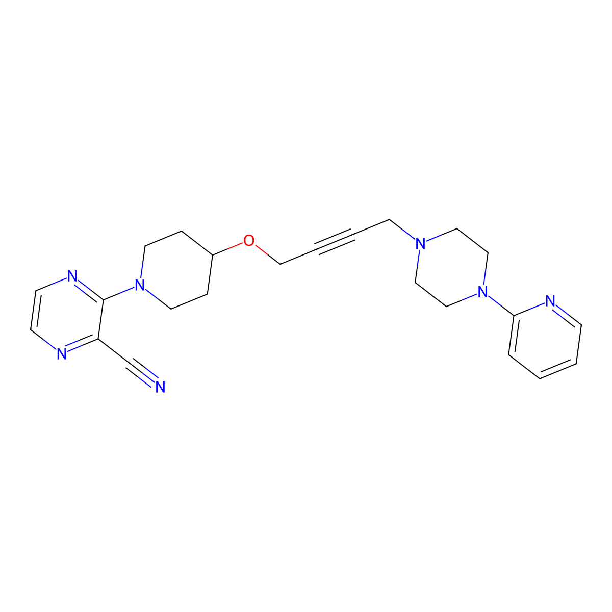 3-[4-({4-[4-(Pyridin-2-yl)piperazin-1-yl]but-2-yn-1-yl}oxy)piperidin-1-yl]pyrazine-2-carbonitrile molecular structure, CAS 2549002-58-4