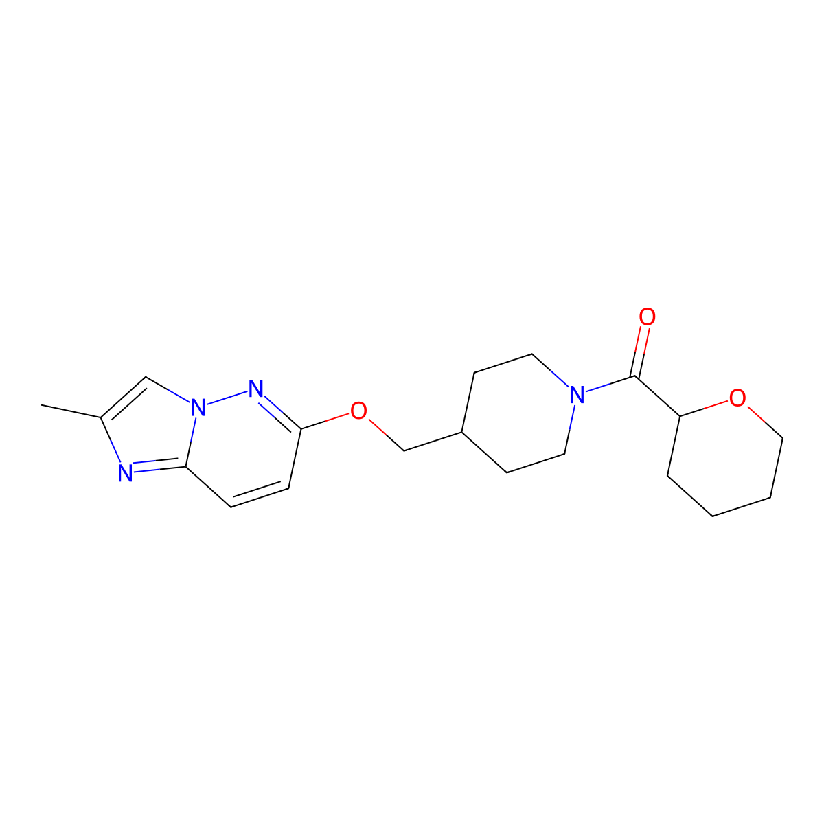 4-[({2-Methylimidazo[1,2-b]pyridazin-6-yl}oxy)methyl]-1-(oxane-2-carbonyl)piperidine molecular structure, CAS 2549002-61-9