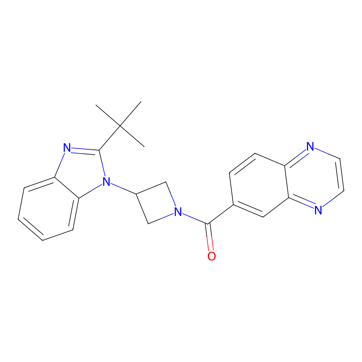 6-[3-(2-tert-butyl-1H-1,3-benzodiazol-1-yl)azetidine-1-carbonyl]quinoxaline molecular structure, CAS 2549002-62-0
