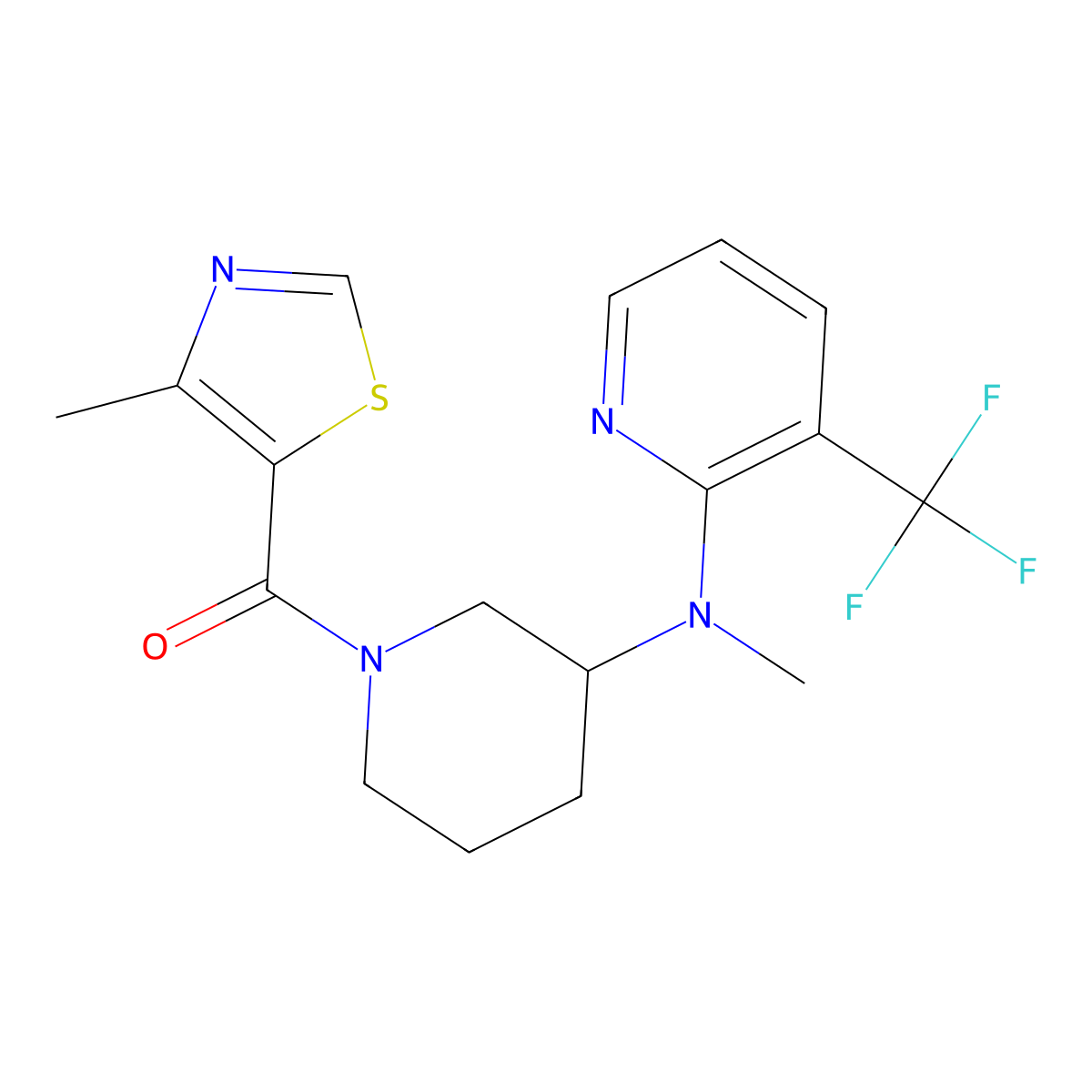 N-methyl-N-[1-(4-methyl-1,3-thiazole-5-carbonyl)piperidin-3-yl]-3-(trifluoromethyl)pyridin-2-amine molecular structure, CAS 2549002-65-3