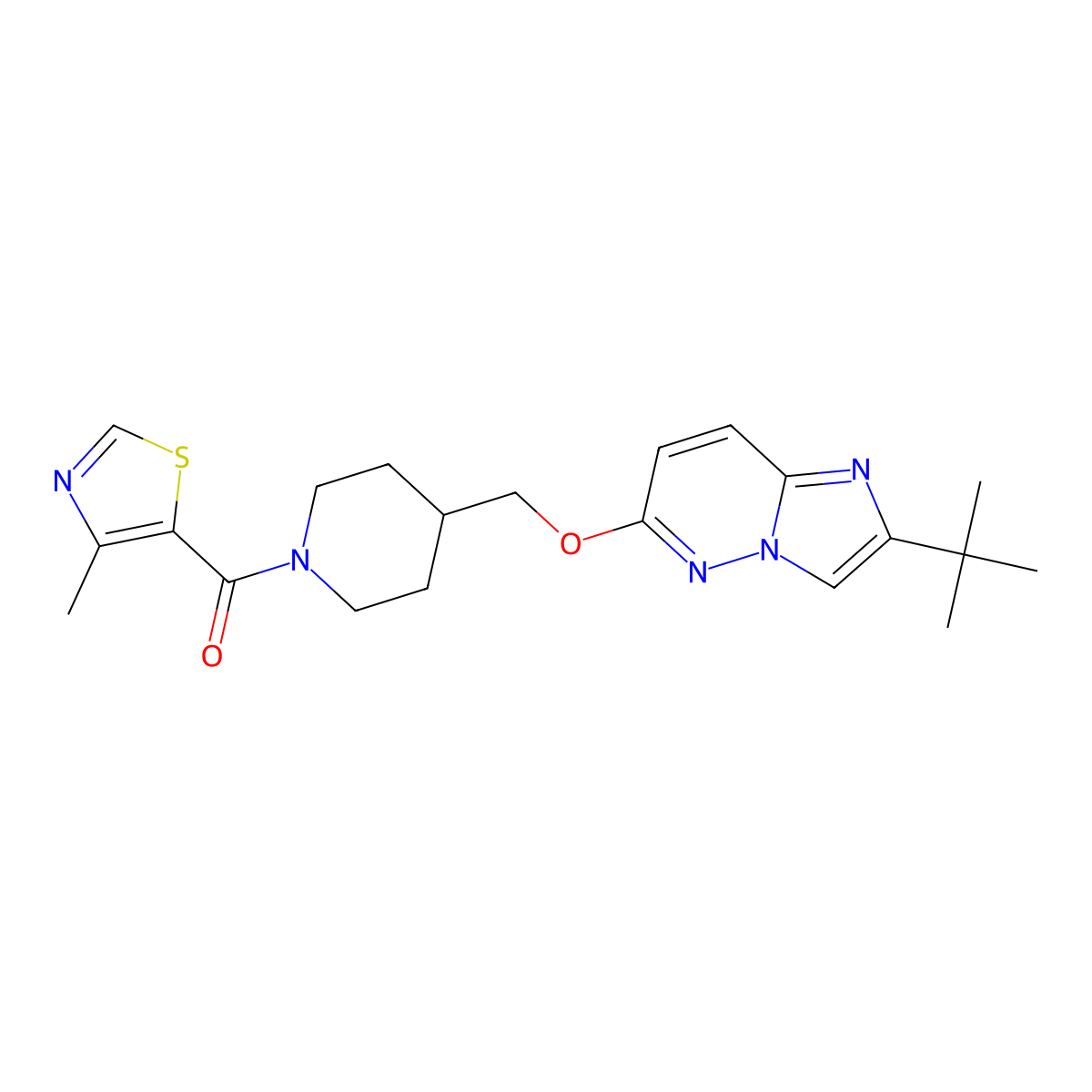 4-[({2-Tert-butylimidazo[1,2-b]pyridazin-6-yl}oxy)methyl]-1-(4-methyl-1,3-thiazole-5-carbonyl)piperidine molecular structure, CAS 2549002-68-6