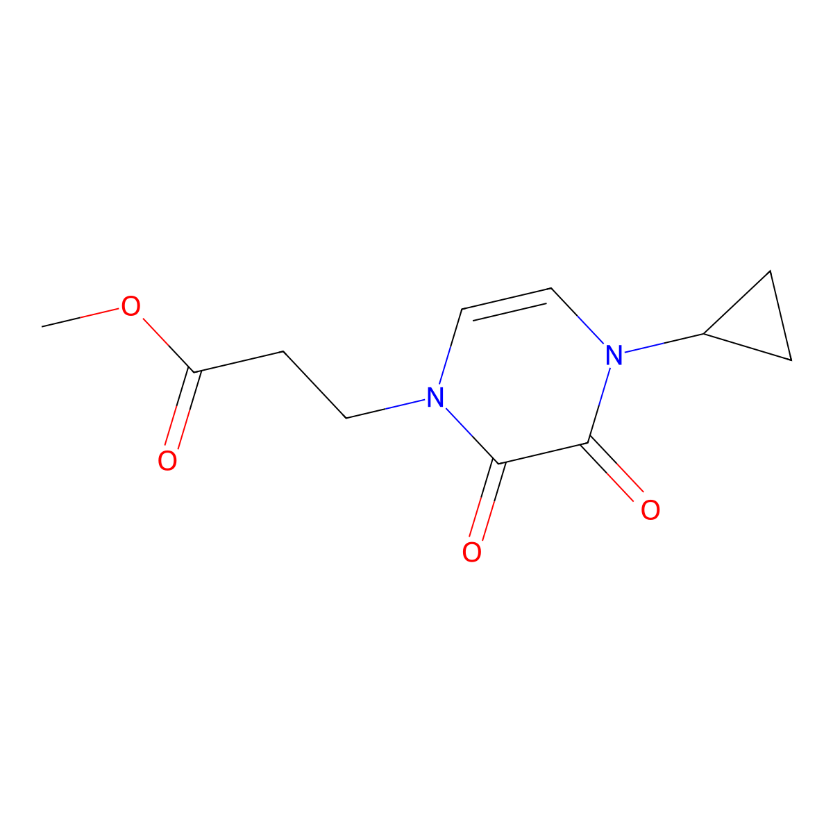 Methyl 3-(4-cyclopropyl-2,3-dioxo-1,2,3,4-tetrahydropyrazin-1-yl)propanoate molecular structure, CAS 2549002-72-2