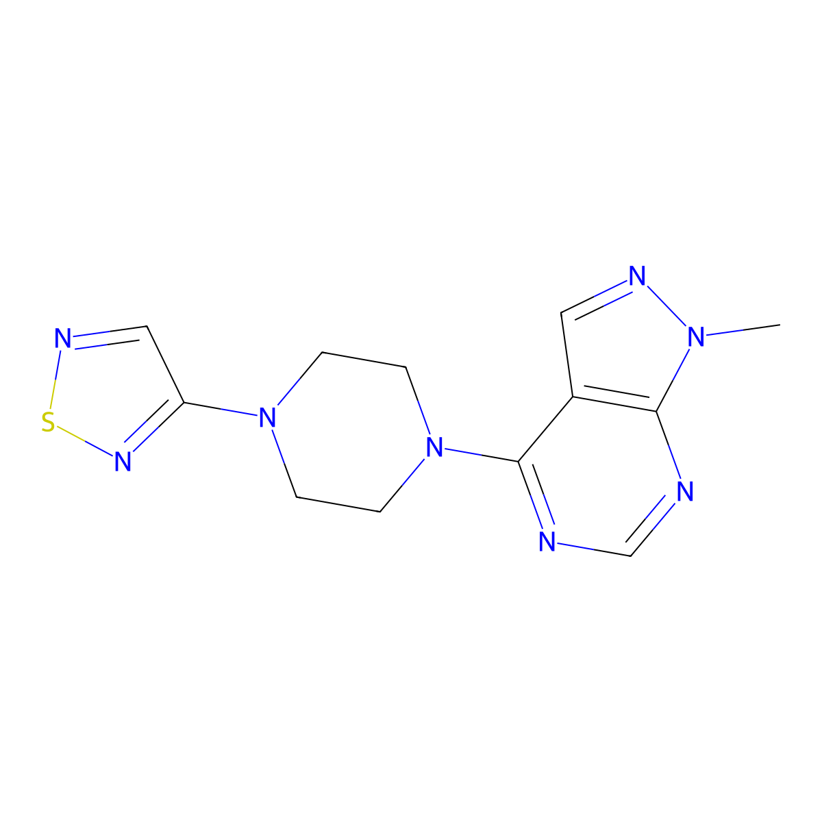 1-{1-methyl-1H-pyrazolo[3,4-d]pyrimidin-4-yl}-4-(1,2,5-thiadiazol-3-yl)piperazine molecular structure, CAS 2549002-73-3