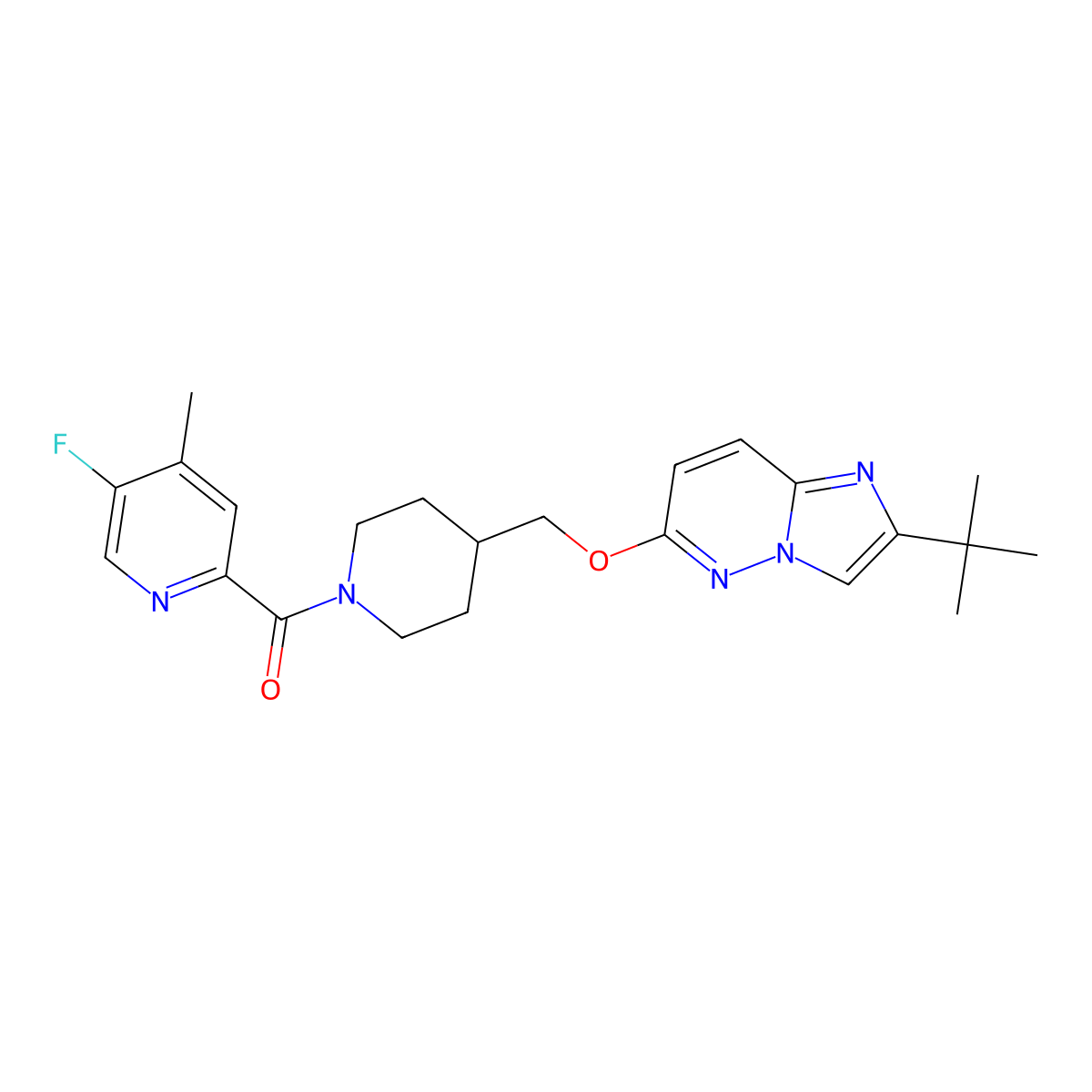 2-{4-[({2-Tert-butylimidazo[1,2-b]pyridazin-6-yl}oxy)methyl]piperidine-1-carbonyl}-5-fluoro-4-methylpyridine molecular structure, CAS 2549002-74-4
