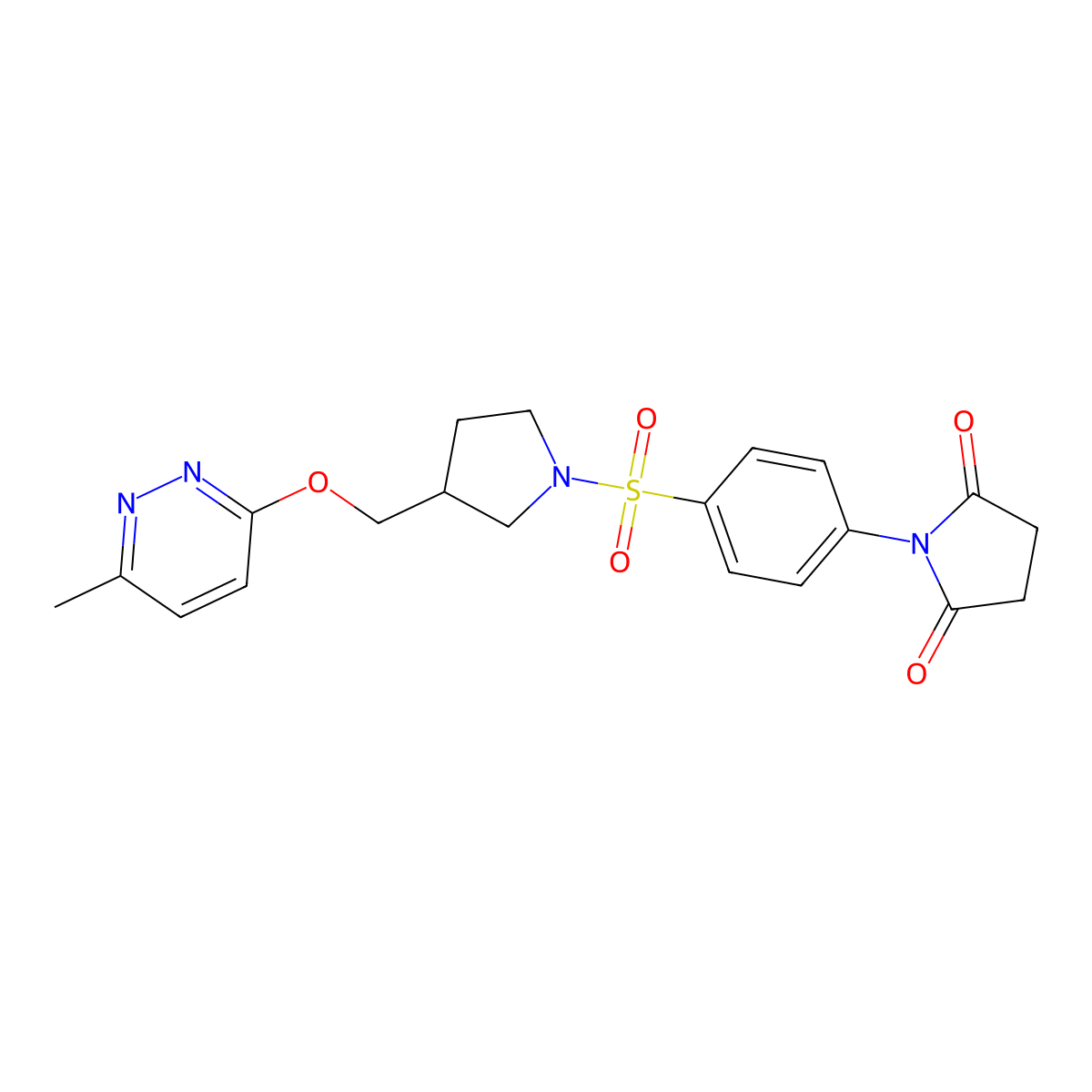 1-{4-[(3-{[(6-Methylpyridazin-3-yl)oxy]methyl}pyrrolidin-1-yl)sulfonyl]phenyl}pyrrolidine-2,5-dione molecular structure, CAS 2549002-78-8