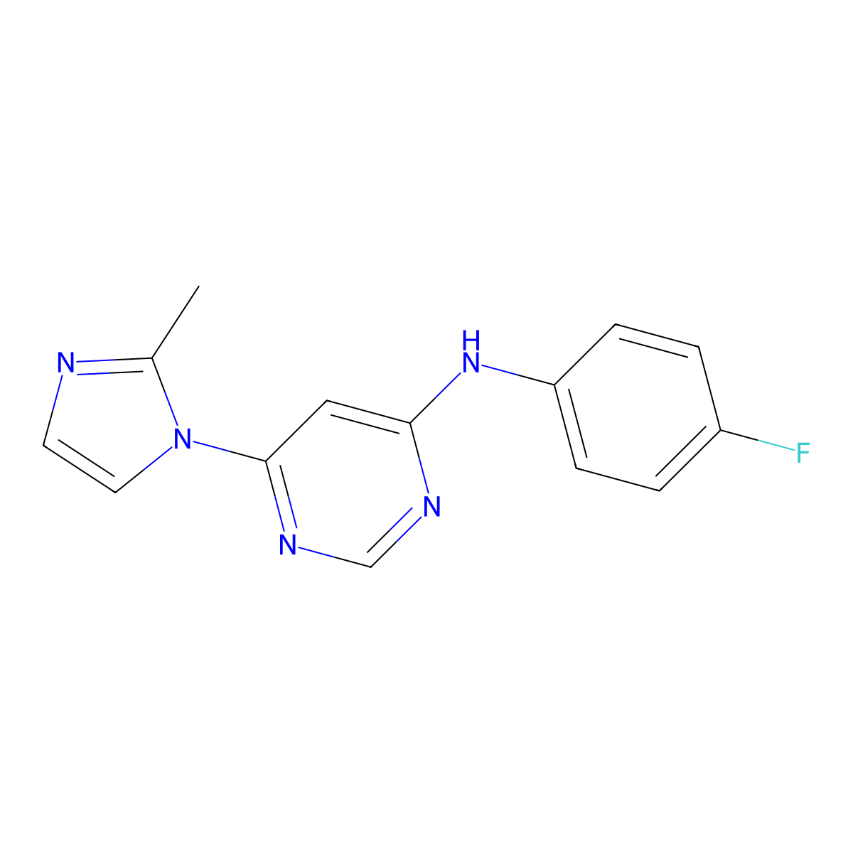 N-(4-fluorophenyl)-6-(2-methyl-1H-imidazol-1-yl)pyrimidin-4-amine molecular structure, CAS 2549002-79-9