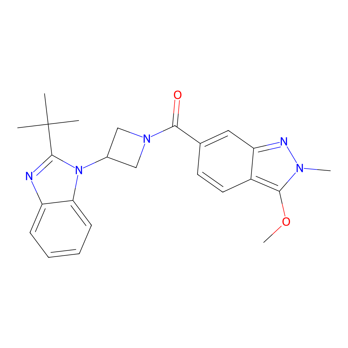 6-[3-(2-tert-butyl-1H-1,3-benzodiazol-1-yl)azetidine-1-carbonyl]-3-methoxy-2-methyl-2H-indazole molecular structure, CAS 2549002-80-2