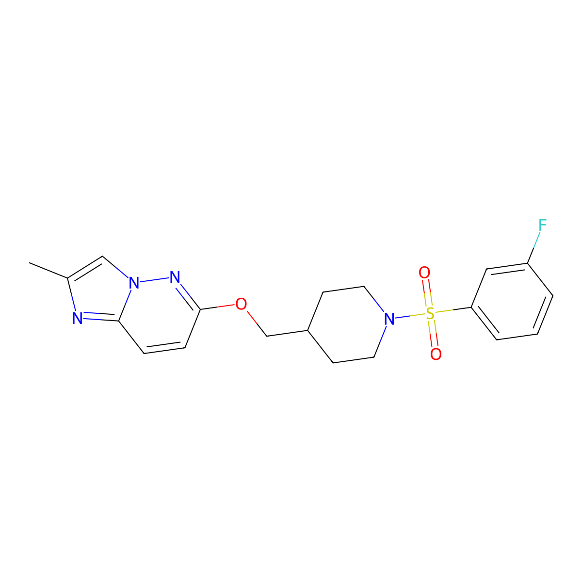 1-(3-Fluorobenzenesulfonyl)-4-[({2-methylimidazo[1,2-b]pyridazin-6-yl}oxy)methyl]piperidine molecular structure, CAS 2549002-81-3