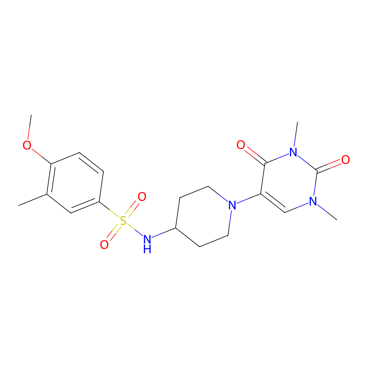 N-[1-(1,3-dimethyl-2,4-dioxo-1,2,3,4-tetrahydropyrimidin-5-yl)piperidin-4-yl]-4-methoxy-3-methylbenzene-1-sulfonamide molecular structure, CAS 2549002-84-6