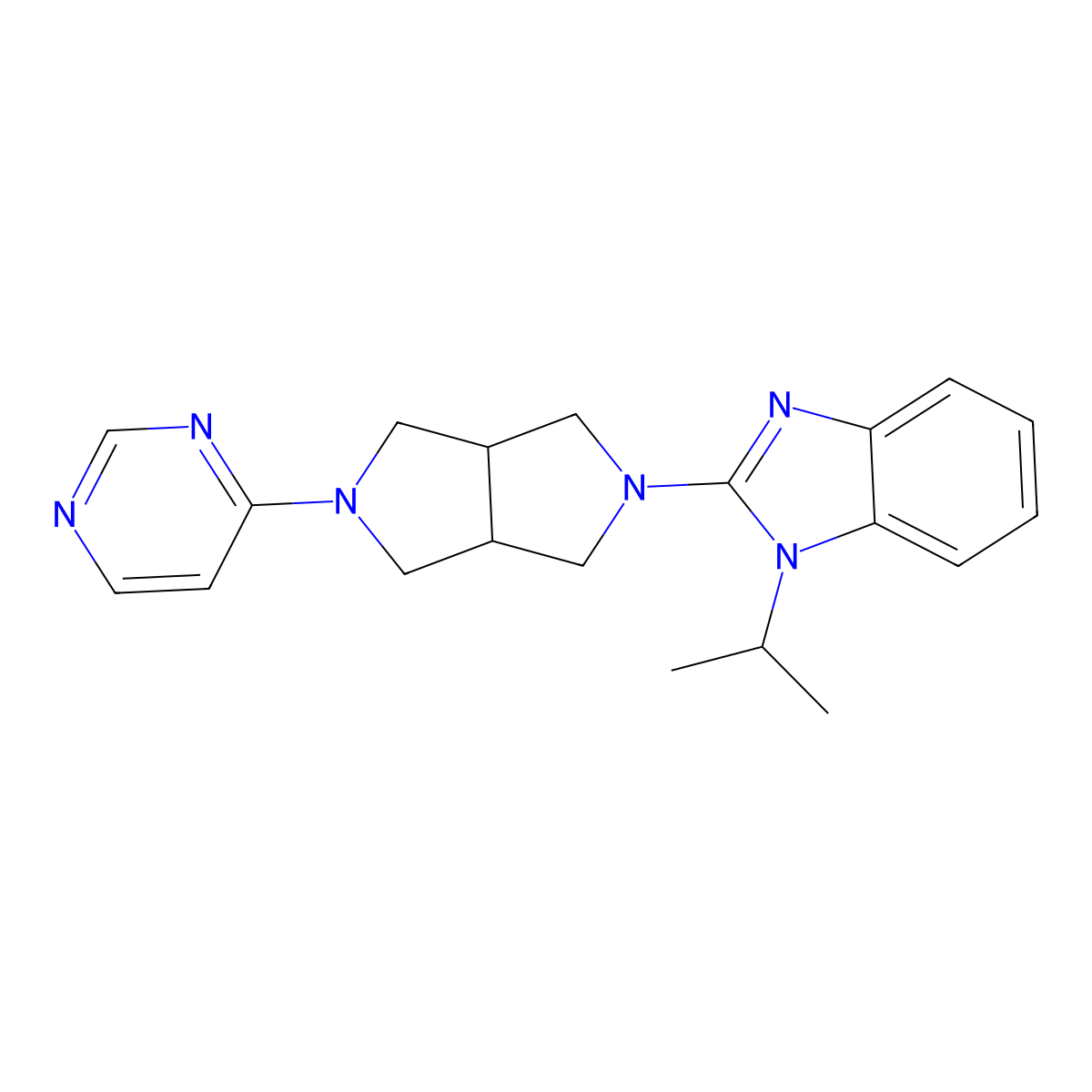 1-(propan-2-yl)-2-[5-(pyrimidin-4-yl)-octahydropyrrolo[3,4-c]pyrrol-2-yl]-1H-1,3-benzodiazole molecular structure, CAS 2549002-86-8