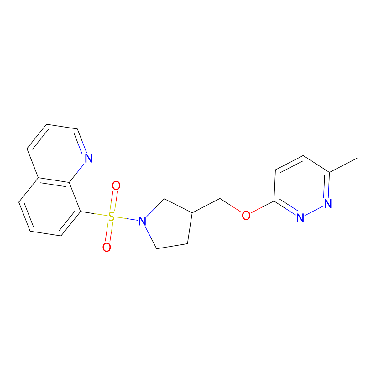 8-[(3-{[(6-Methylpyridazin-3-yl)oxy]methyl}pyrrolidin-1-yl)sulfonyl]quinoline molecular structure, CAS 2549002-91-5