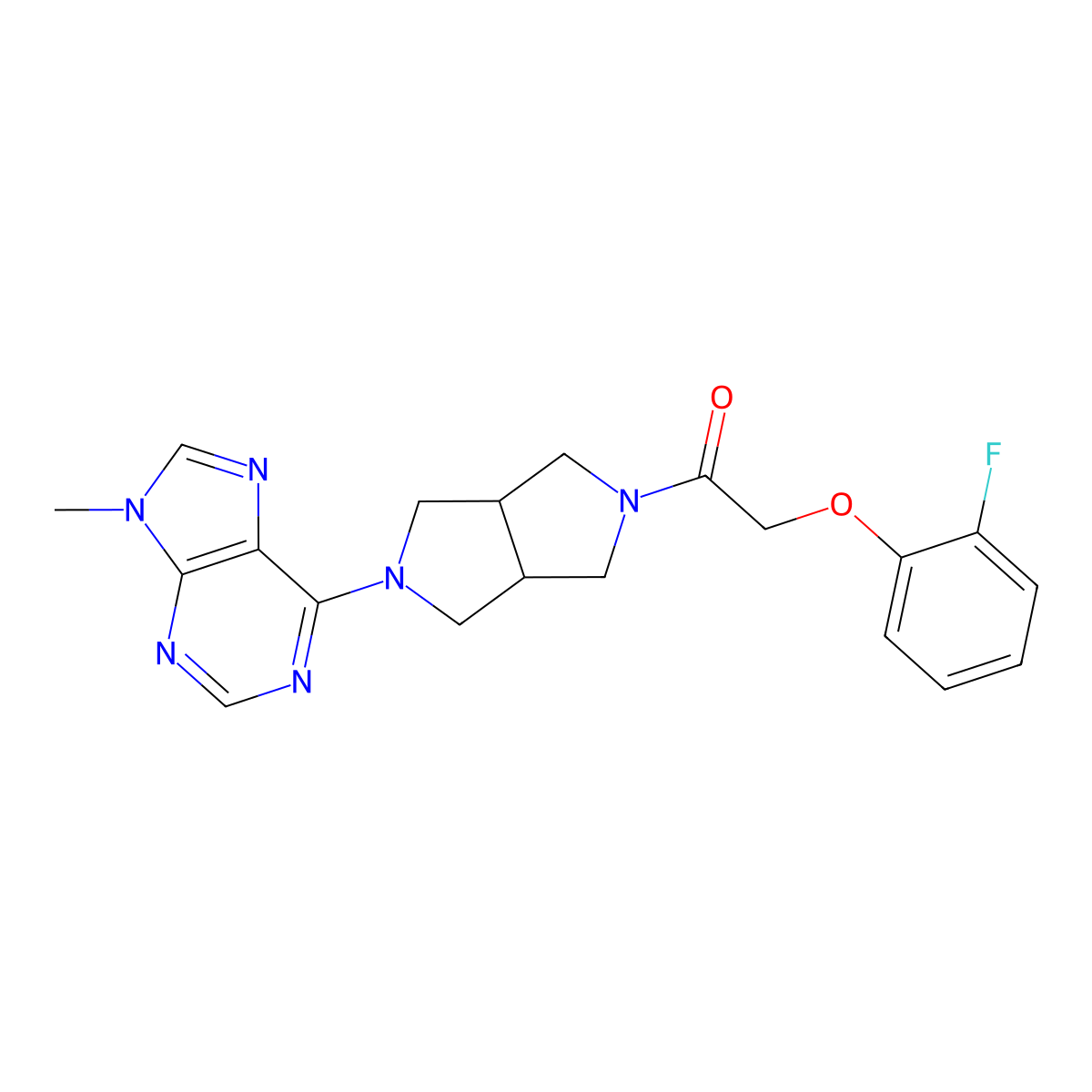 2-(2-fluorophenoxy)-1-[5-(9-methyl-9H-purin-6-yl)-octahydropyrrolo[3,4-c]pyrrol-2-yl]ethan-1-one molecular structure, CAS 2549002-93-7