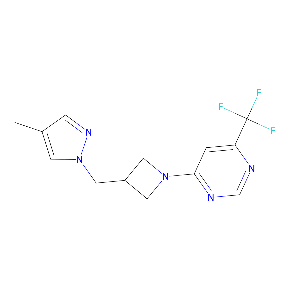 4-{3-[(4-methyl-1H-pyrazol-1-yl)methyl]azetidin-1-yl}-6-(trifluoromethyl)pyrimidine molecular structure, CAS 2549002-97-1