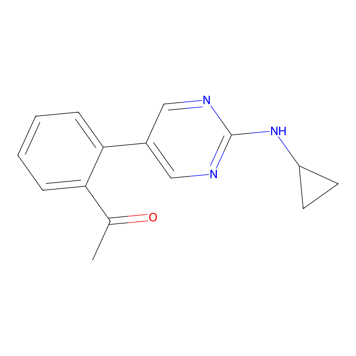 1-{2-[2-(Cyclopropylamino)pyrimidin-5-yl]phenyl}ethan-1-one molecular structure, CAS 2549003-00-9