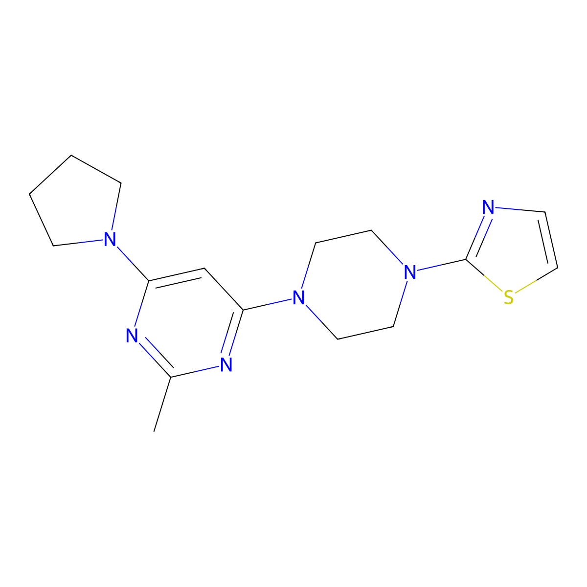 2-Methyl-4-(pyrrolidin-1-yl)-6-[4-(1,3-thiazol-2-yl)piperazin-1-yl]pyrimidine molecular structure, CAS 2549003-04-3